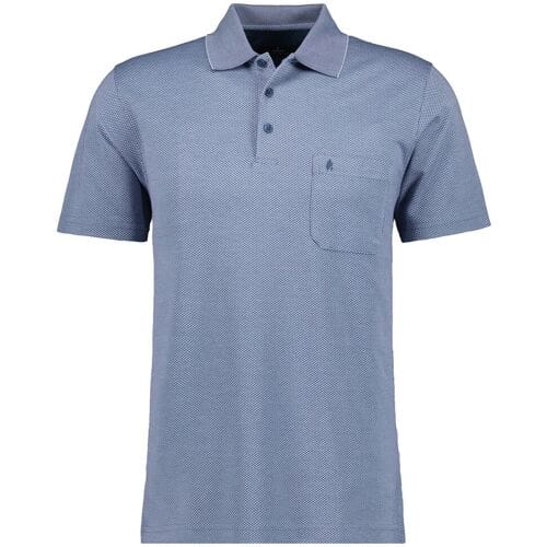Ragman Polo Softknit Fine Jacquard Pattern Duivenblauw / male