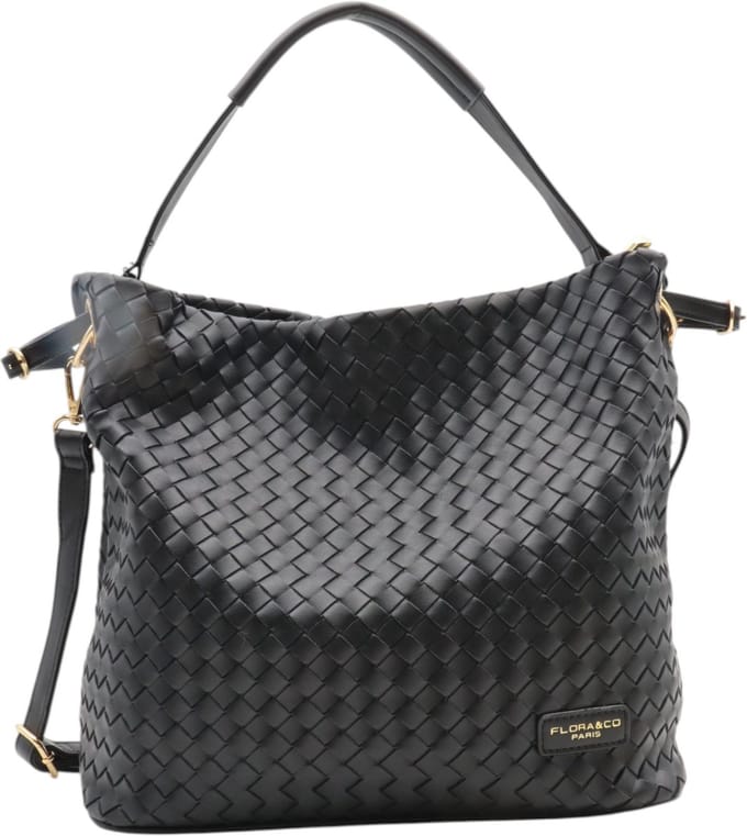 Trendy gevlochten handtas - Flora & Co - zwart
