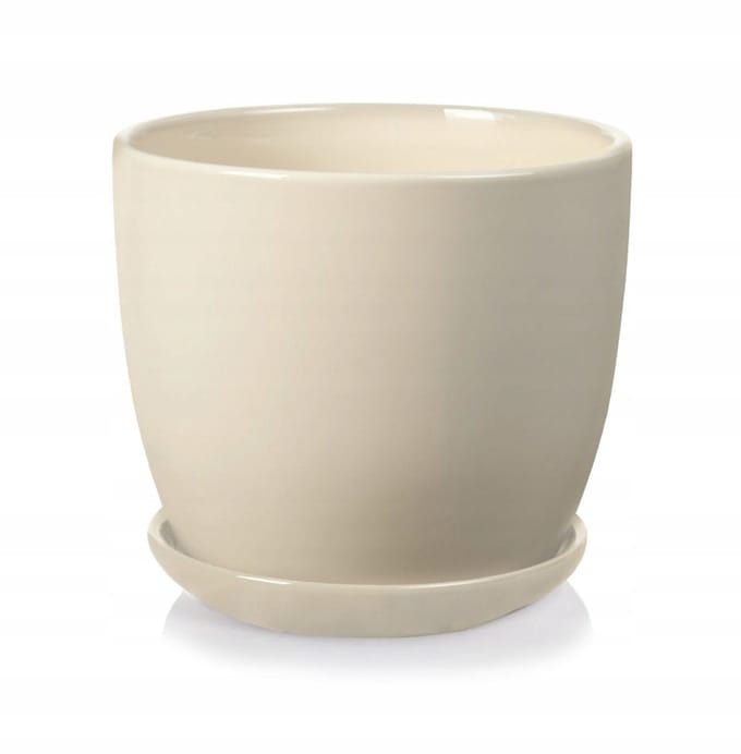 Keramische Pot met Schotel Kremkleurig 13x12cm