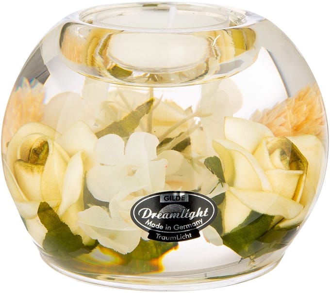 waxinelicht houder creme bloemen - 9x7 cm - glas - handgemaakt