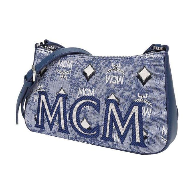 MCM Vintage Jacquard Monogram Gecoat Canvas Mini Schoudertas Dames Schoudertas Blauw MWSBATQ01LU001 Basic Set (Bag+Dust Bag) gray