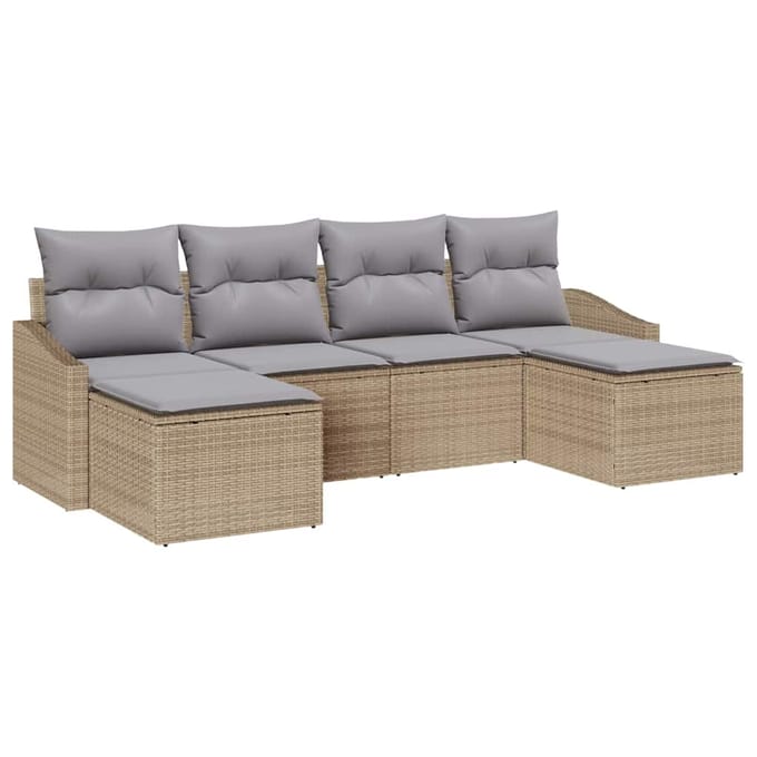 vidaXL Bankstel 6 st Beige poly rattan