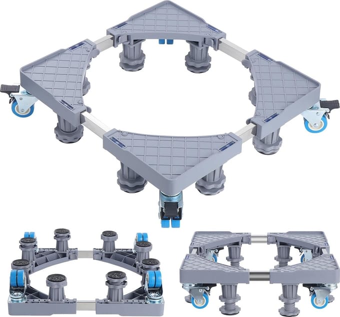 Wasmachinebasis Verstelbare wasmachinebasis Verplaatsbare basis voor koelkast, droger en vriezer, verstelbare lengte 42-65 cm, hoogte 9,5-12,5 cm