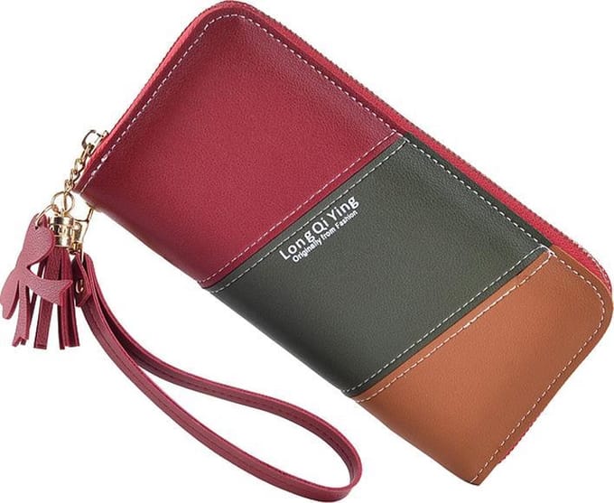 ZILOU® Portemonnee Dames Leer - met Rits - tot 24 Pasjes - Dames Portefeuille - Rood Multicolor