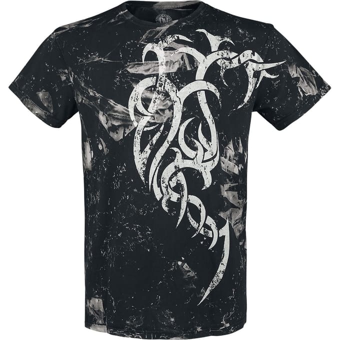 Outer Vision - Gothic T-shirt - Marble Tattoo - M - voor Mannen - zwart-wit