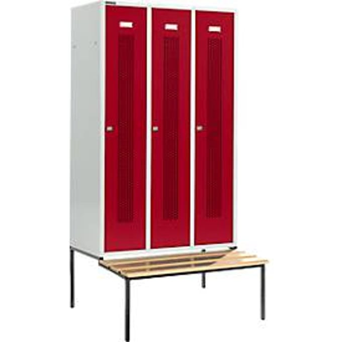Schäfer Shop Select Kledinglocker, met zitbank, 3 compartimenten, 400 mm, cilinderslot, Deur robijnrood