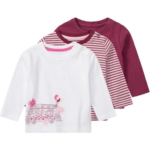 LUPILU 3 baby shirts (Bordeaux/wit, 50/56)