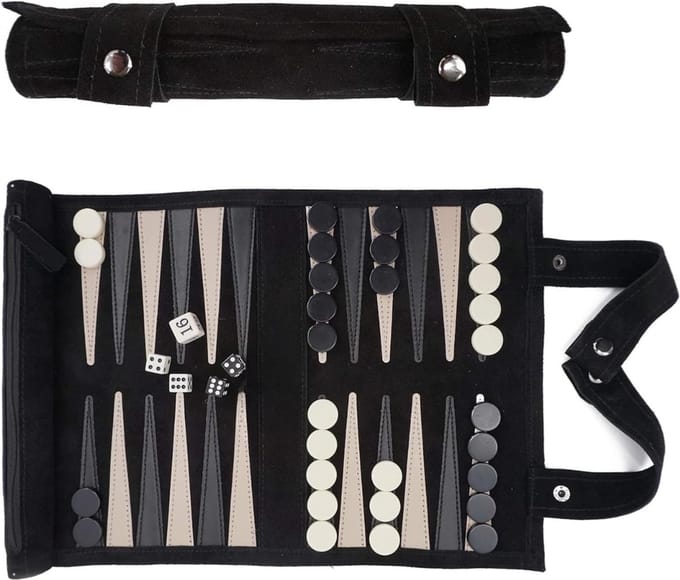 RONN® Backgammon Koffer – Luxe Backgammon Set – Zwart - 26cm x 6cm x 6cm