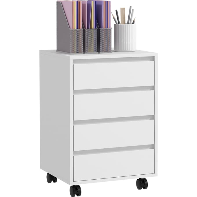 HOMCOM bureaukast bureau op wielen 4 schuifladen in dranklook drink wit