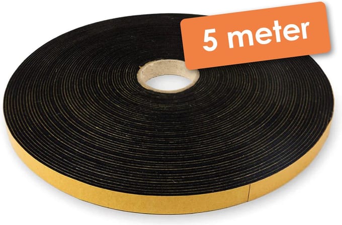 Zelfklevend Vilt / Plakvilt op Rol - Zwart - Lengte: 5 meter - Breedte: 10 mm - Dikte: 1.5 mm