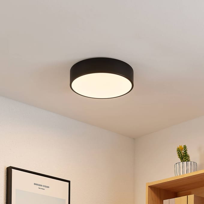 Lindby LED plafondlamp Simera, Ø 30 cm, zwart, wit