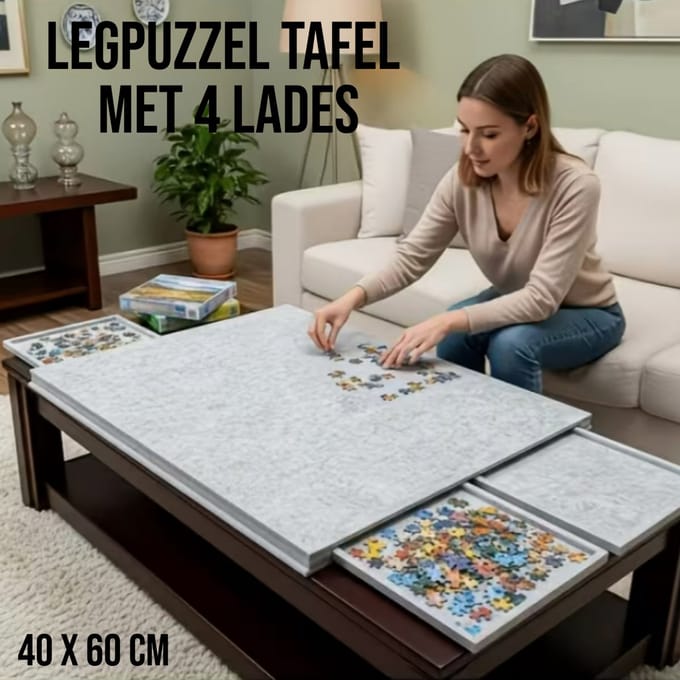 Allernieuwste.nl® Legpuzzel Bord met 4 Lades – Puzzel Organizer & Puzzeltafel – Lichtgrijs