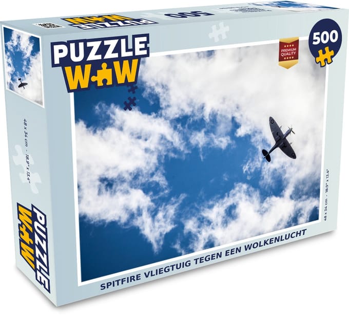 Puzzel Spitfire vliegtuig tegen een wolkenlucht - Legpuzzel - Puzzel 500 stukjes