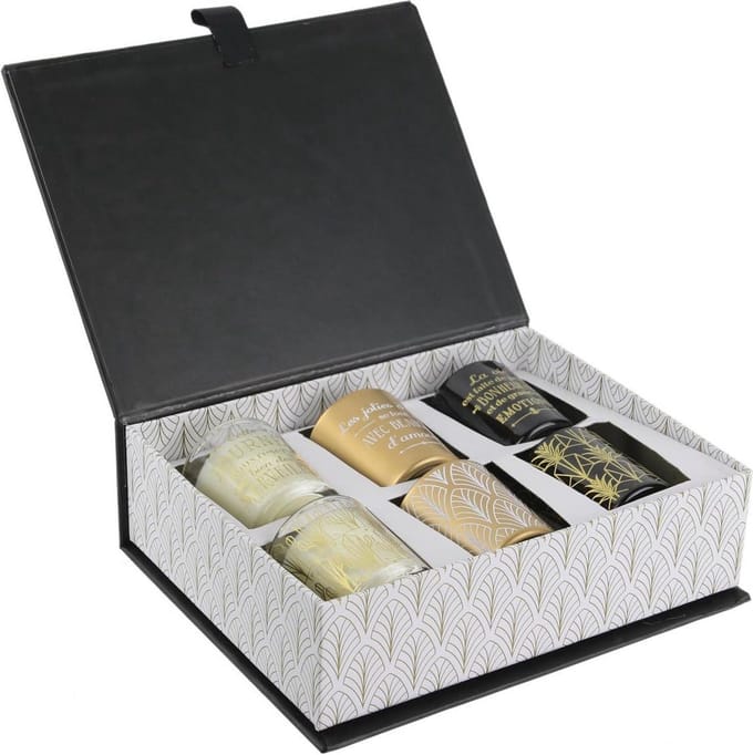 Luxe Geschenkbox met 6 Zwarte Geurkaarsen voor Ontspanning en Sfeer