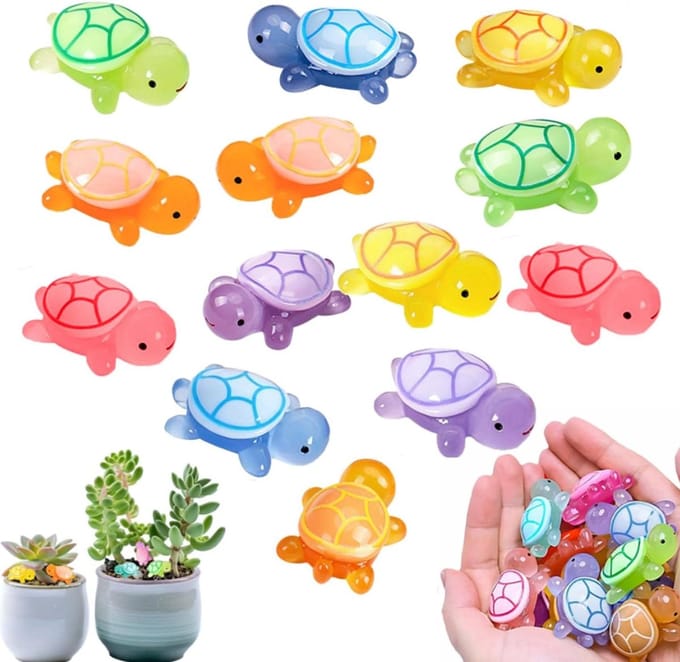 Mini Schildpadden - Miniatuur Beeldjes - Tuin Decoratie - Lichtgevend Ontwerp - 60 Stuks - Multicolor