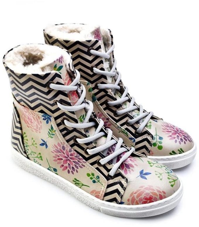 Goby ZigZag Floral Dames Sneakerlaarzen - Handmade - Vegan Leer - Maat 38