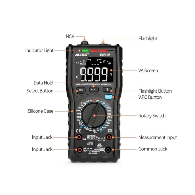 MESTEK 10000 Counts True RMS Multifunctionele Digitale Multimeter Meet zwart