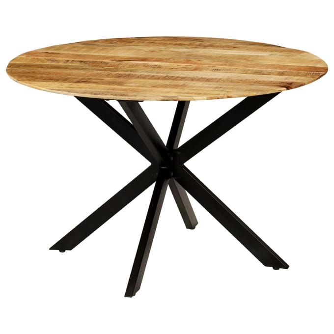 vidaXL - Eettafel - 120x77 - cm - massief - ruw - mangohout - en - staal