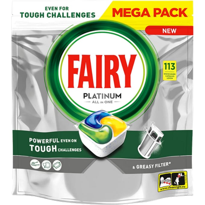Fairy Lemon All-in-One Vaatwastabletten voor Glas & Vaat – 113 stuks
