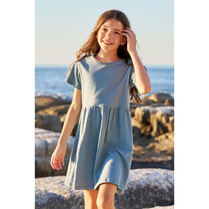 Mountain Warehouse Meisjes Izzy Broderie Mouwjurk (Lichtblauw)