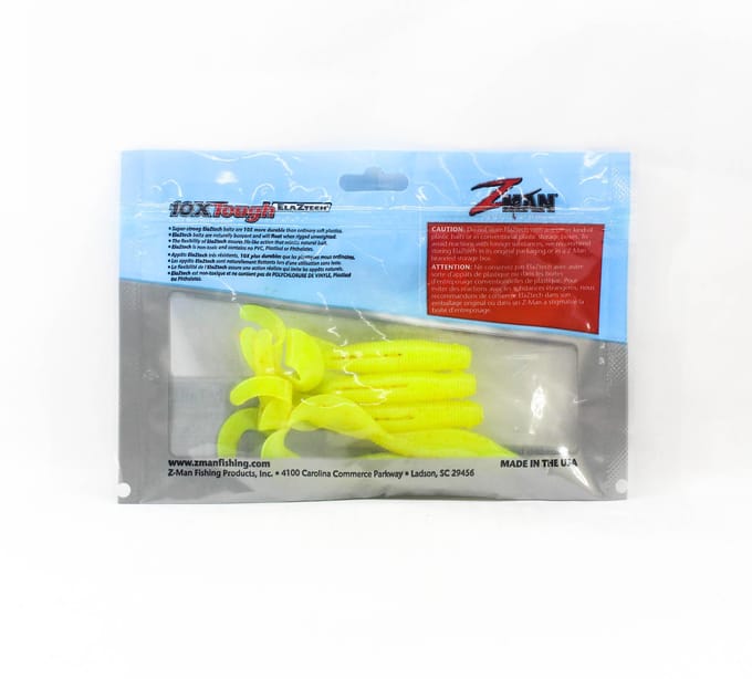 Zman Soft Lure StreakZ Curly TailZ 4 Inch 5 per Pak Hot Chartreuse (0122) blue