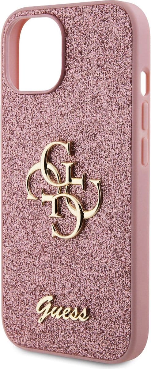 Guess 4G Logo Glitter Back Case - Geschikt voor Apple iPhone 15 (6.1") - Roze