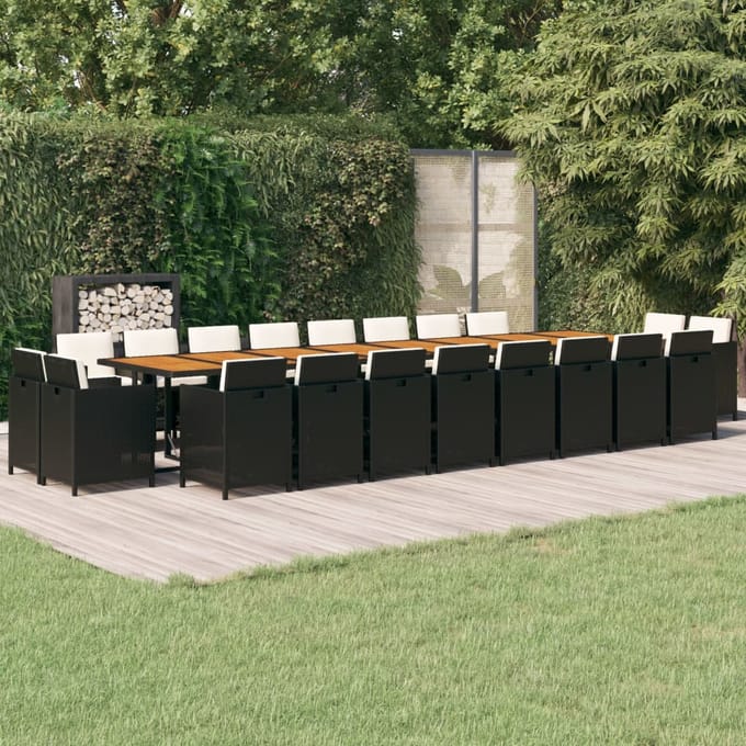 vidaXL - 21-delige - Tuinset - met - kussens - poly - rattan - zwart