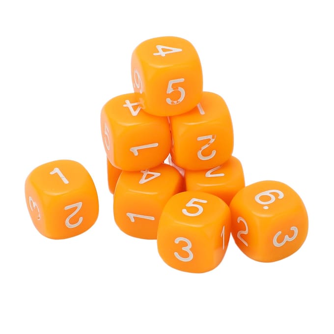 20 PCS Dés Numérotés à 6 Faces Design à Coins Arrondis Ensemble de Dés en Plastique Outils Pédagogiques Jeu de Société Vert orange