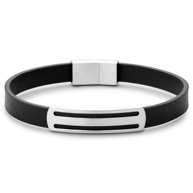 Nomen | Zilverkleurige en Zwarte Gestreepte ID-armband