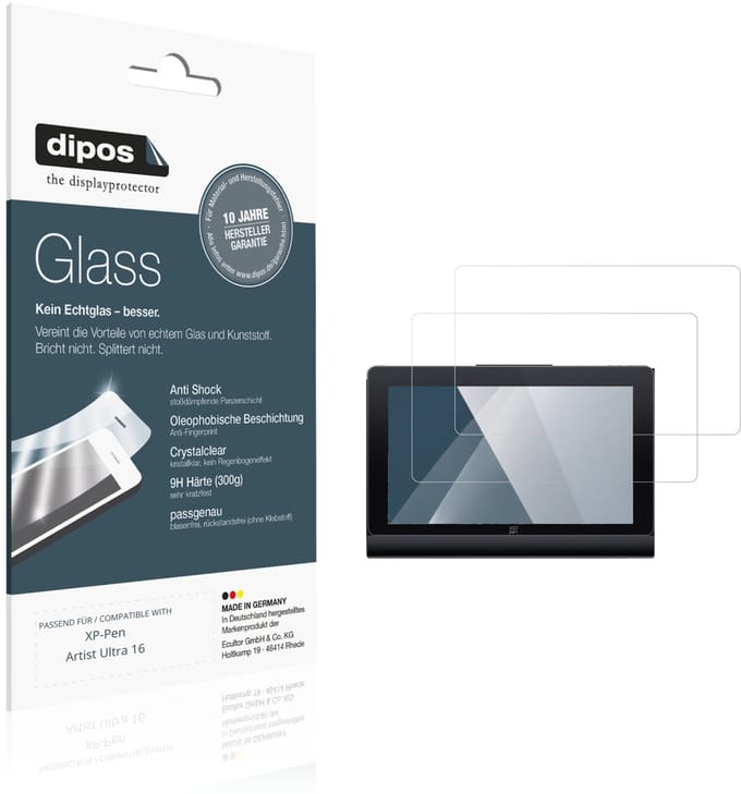 dipos – 2x Pantserfolie geschikt voor XP-Pen Artist Ultra 16 | 9H Screenprotector