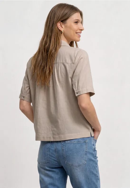 Overhemdblouse met korte mouwen in effen kleur