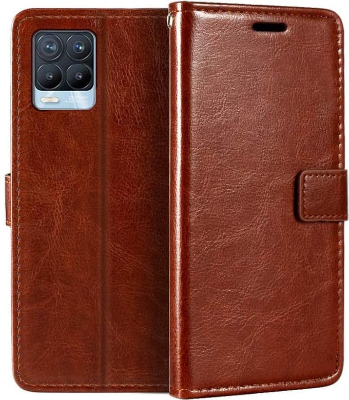 Bookcase Geschikt voor: Realme 8 Pro - Bruin - portemonee hoesje