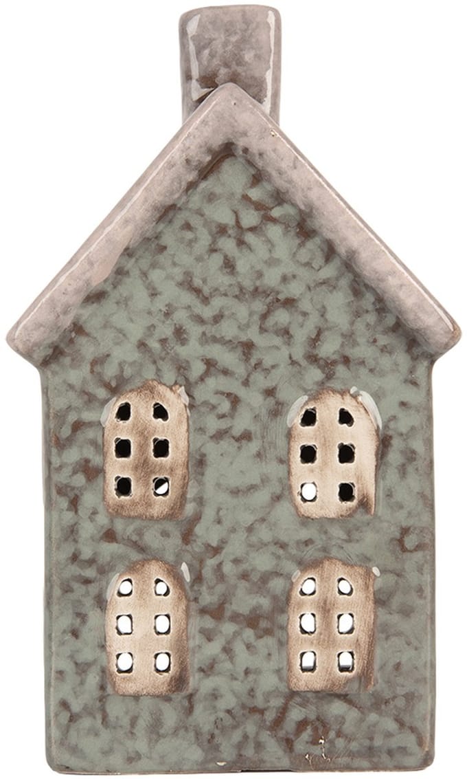 Clayre & Eef Waxinelichthouder Huis 8x7x14 cm Groen Keramiek