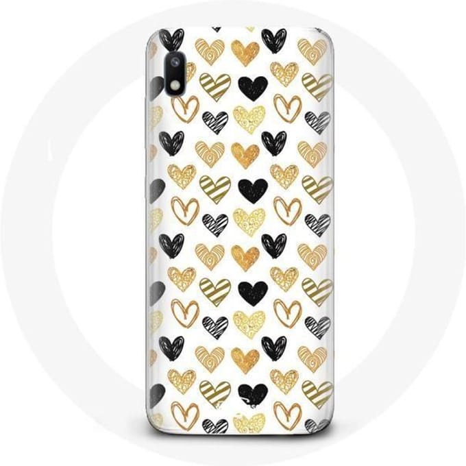 Hoesje voor Samsung Galaxy A10 Abstracte textuur achtergrond harten zwart geel en grijs