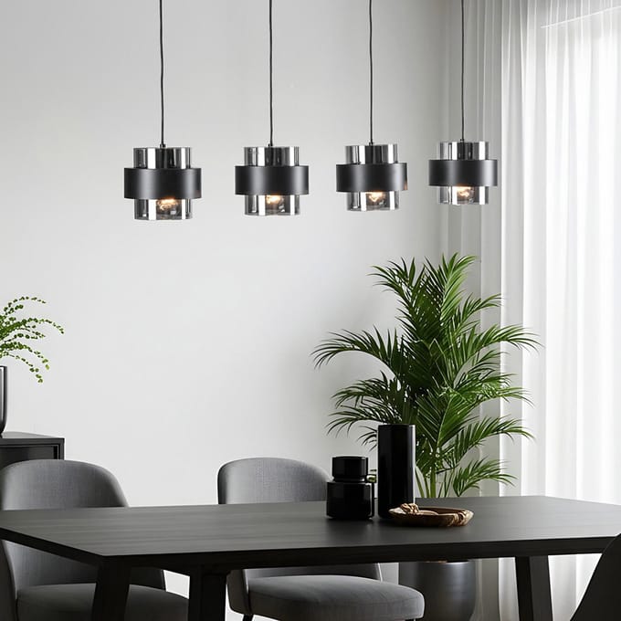 LumenXL LumenXL - Eetkamer hanglamp Faey - Zwart - Smoke glas - 4-lichts - E27