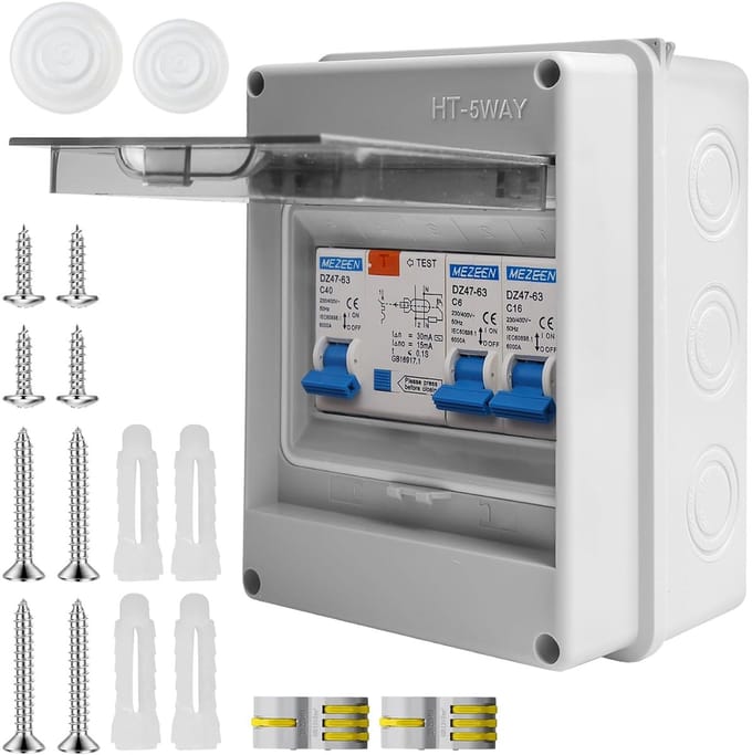 Opbouw Zekeringkast IP65 Waterdicht 5 Modules 16A + 160A voor Thuis en Buiten