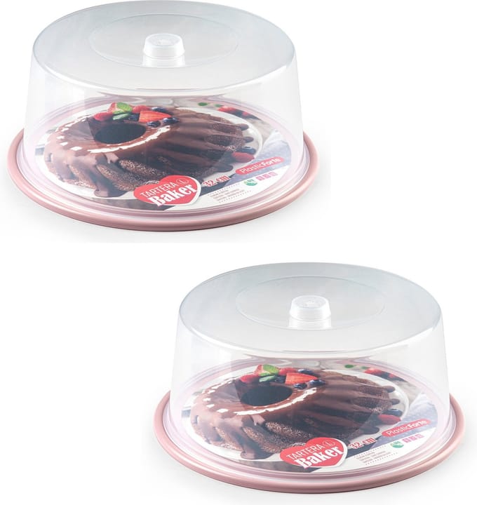 Plasticforte Taart doos - 2x stuks - roze bodem - rond - 32 x 15 cm - gebak bewaardoos