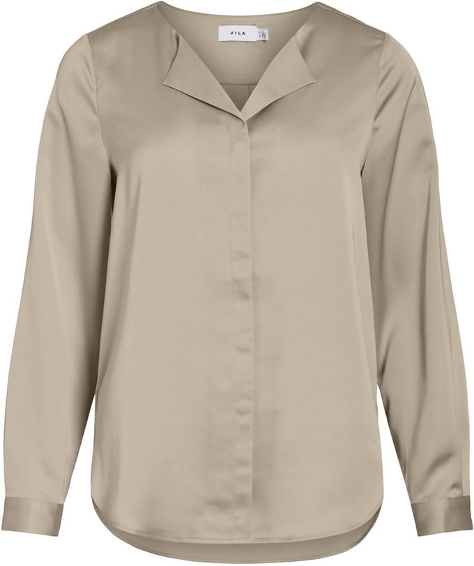 VILA - VIELLETTE V-NECK L/S SATIN SHIRT - NOOS - Dames - Blouses