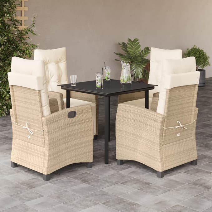 vidaXL - 5-delige - Tuinset - met - kussens - poly - rattan - beige