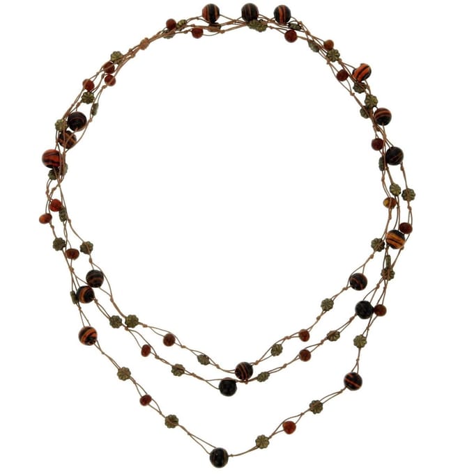 Behave - Lange bruine kralenketting, 76 cm