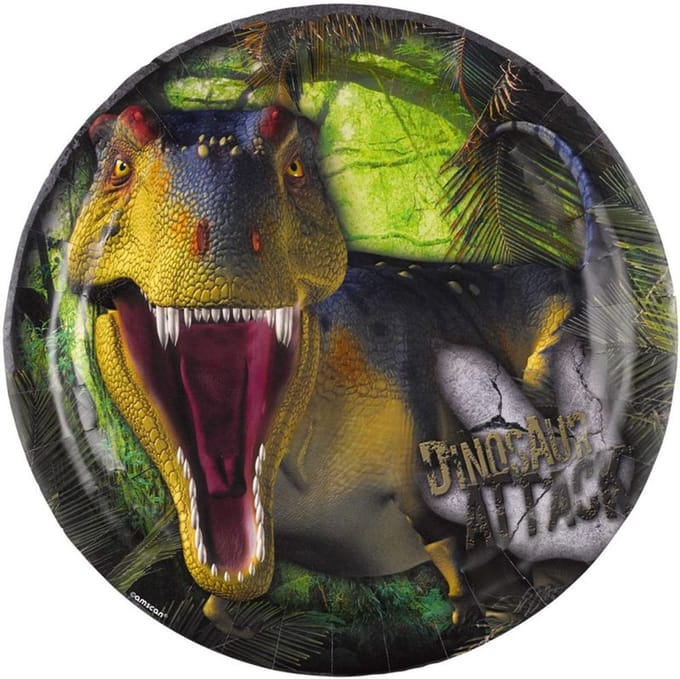 8 papieren bordjes met dinosaurusthema (Dino Attack) 23 cm