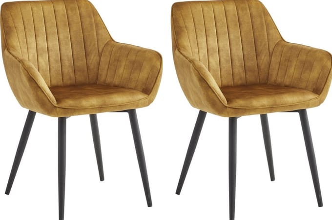 Colenis® - Luna Eetkamerstoel - Set Van 2 - Honey - Adoré Velvet - Met armleuning