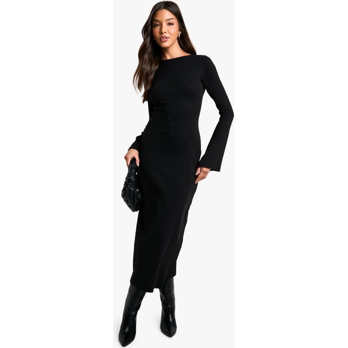 boohoo Dames Rib Tie Back Midaxi-jurk | Black | Maat: 18