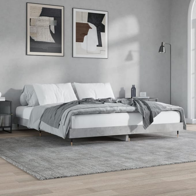 vidaXL - Bedframe - bewerkt - hout - betongrijs - 200x200 - cm