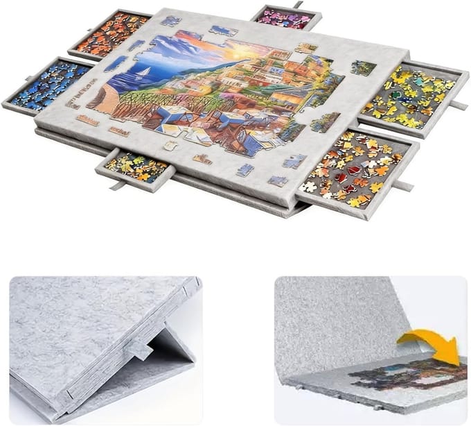 Puzzeltafel - Puzzelplank - Ontspannen Puzzelen - Met 6 sorteerladen - 1500 stukjes - Lichtgrijs