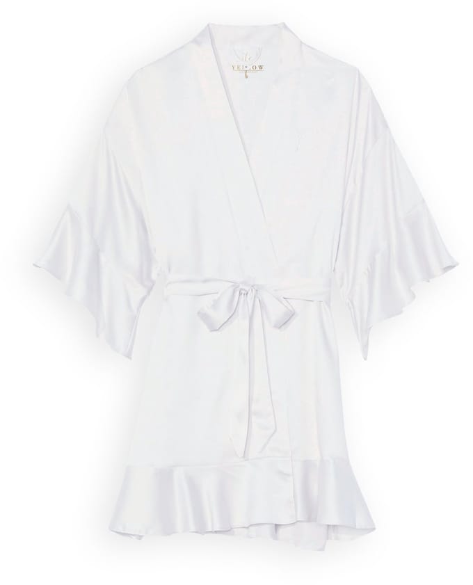 Yellow Kimono Liscio - Kamerjas Dames - Kamerjas Heren - L - Ochtendjas - Kort model - Wit