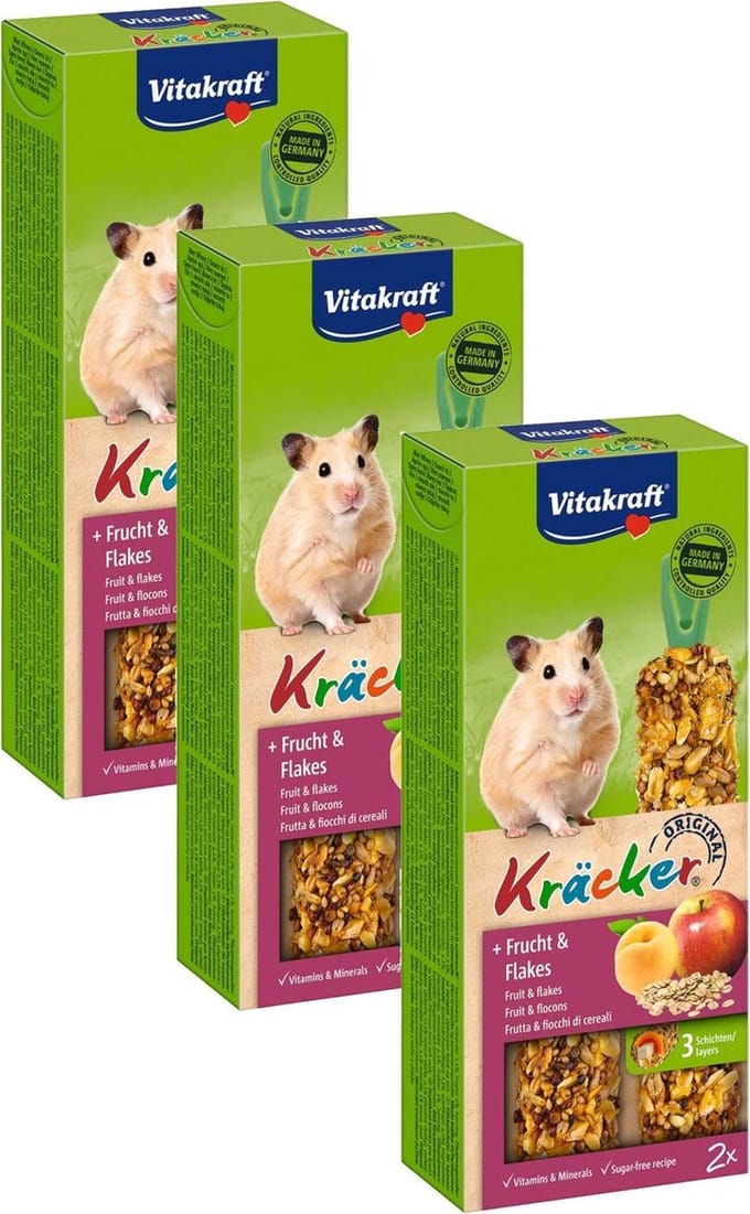 Vitakraft hamsterkracker - 2 in 1 fruit - 3 St à 2 St - Hamstersnack