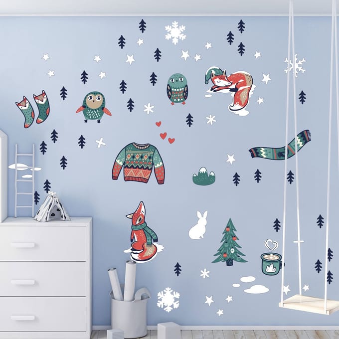 Kerststickers van wintervossen - zelfklevende kerststickers - feestdecoraties - 80x100cm