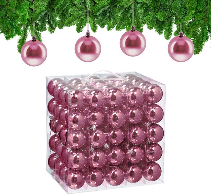 kerstballen set van 100 - Ø 6 cm - glanzend - kunststof - roze