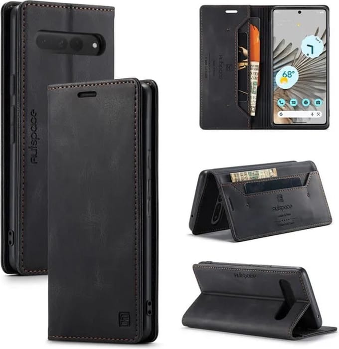 Luxe Flip Case met RFID Bescherming Kaarthouder en Magneetsluiting voor Google Pixel 7 Pro _ Zwart